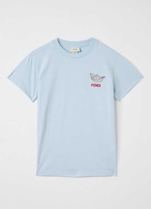 Fendi Tinto T-shirt met logoborduring - voorkant lichtblauw