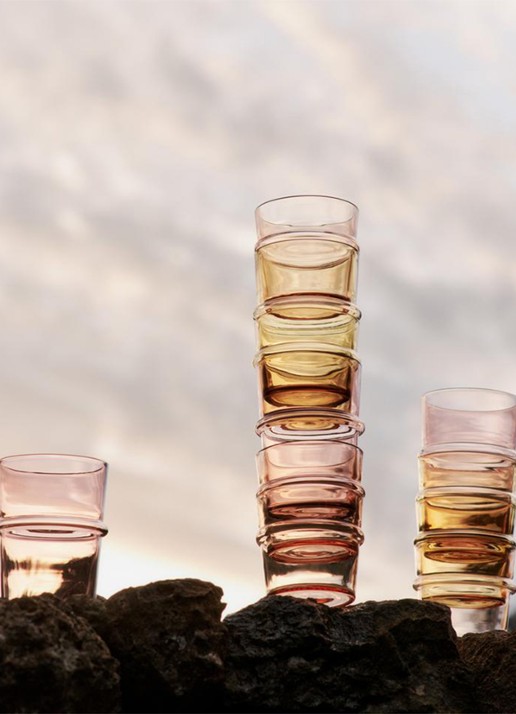 ferm LIVING Boya l drinkglas set van 2  - detail zalmroze