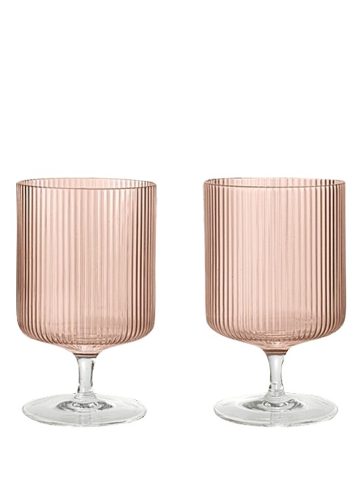 ferm LIVING Ripple wijnglas set van 2 - voorkant lichtroze