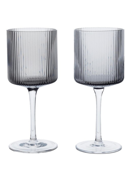 ferm LIVING Ripple wijnglas set van 2  - voorkant grijs