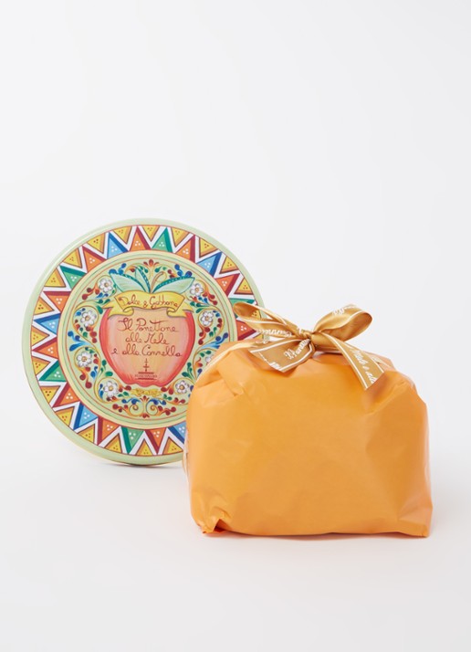 Fiasconaro Panettone met gekonfijte appel en kaneel in bewaarblik 500 gram - voorkant 3 lindegroen
