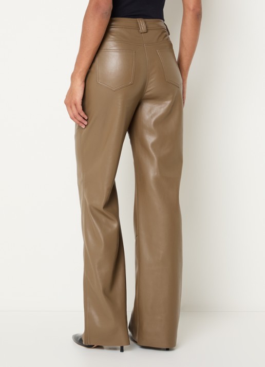 Fifth House Jessy high waist wide fit broek van imitatieleer met steekzakken - achterkant 3 beige