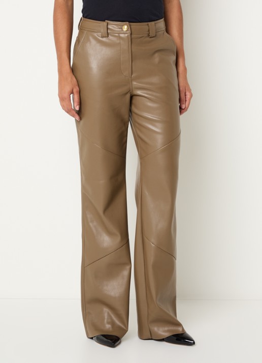 Fifth House Jessy high waist wide fit broek van imitatieleer met steekzakken