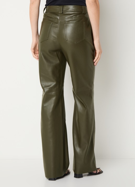 Fifth House Jessy high waist wide fit broek van imitatieleer met steekzakken - achterkant 3 donkergroen