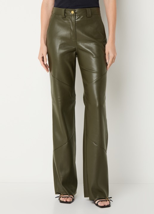 Fifth House Jessy high waist wide fit broek van imitatieleer met steekzakken - detail 4 donkergroen