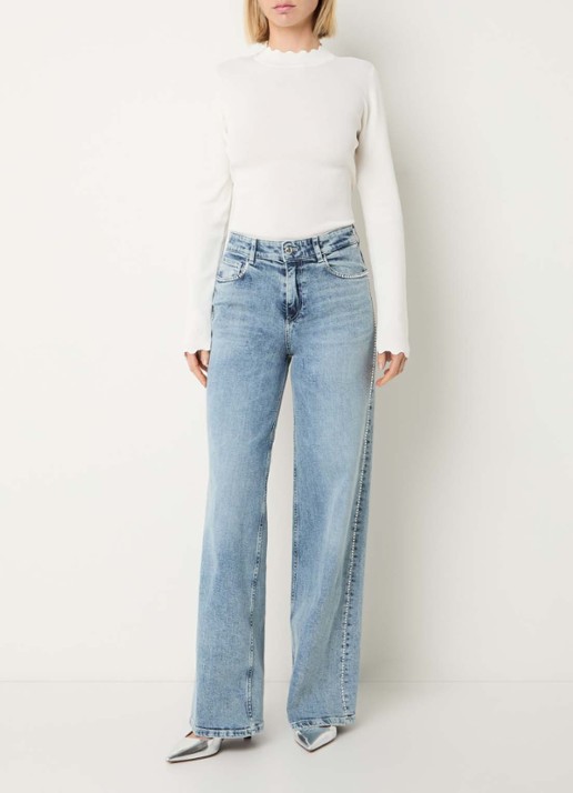 Fifth House Kamilla high waist wide fit jeans met strass - voorkant 2 indigo
