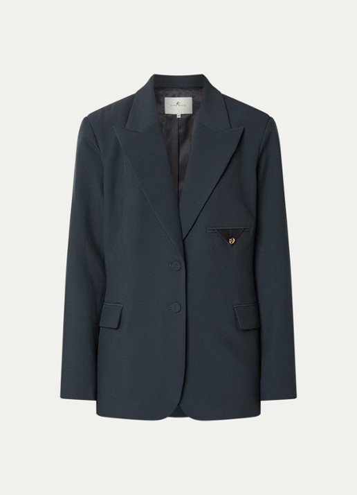 Fifth House Lizzy blazer met details van satijn en klepzakken - voorkant 3 petrol