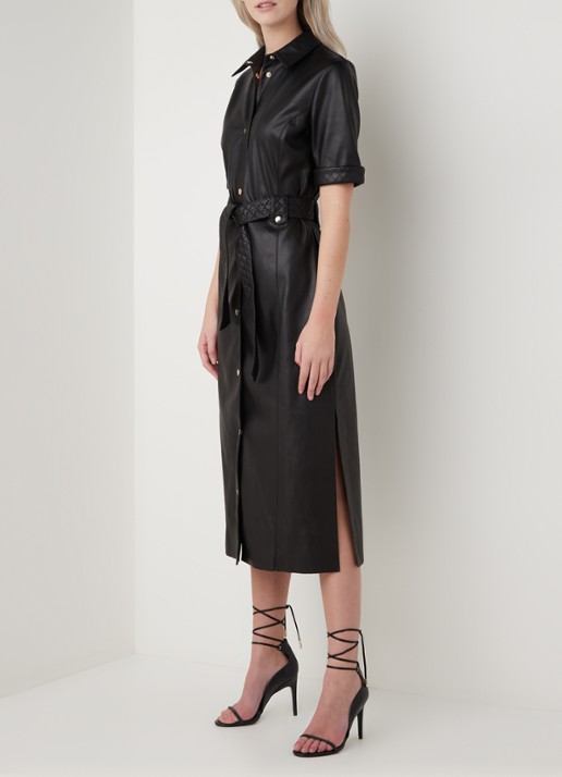 Fifth House Mac midi blousejurk van imitatieleer - voorkant 2 zwart