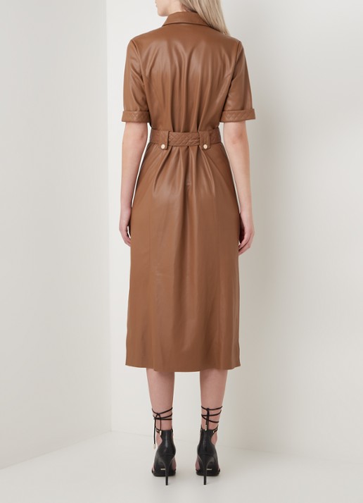 Fifth House Mac midi blousejurk van imitatieleer - achterkant 4 bruin