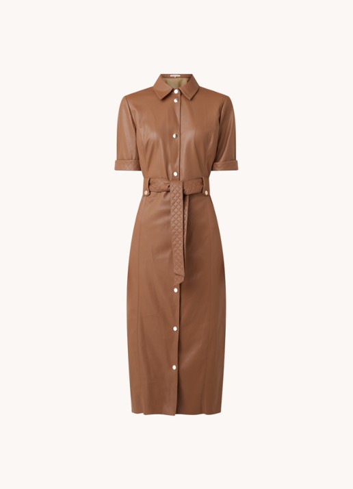 Fifth House Mac midi blousejurk van imitatieleer - voorkant 2 bruin