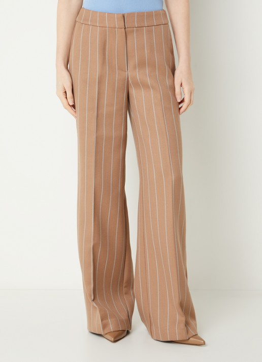 Fifth House Maeve mid waist wide fit pantalon in wolblend met krijtstreep