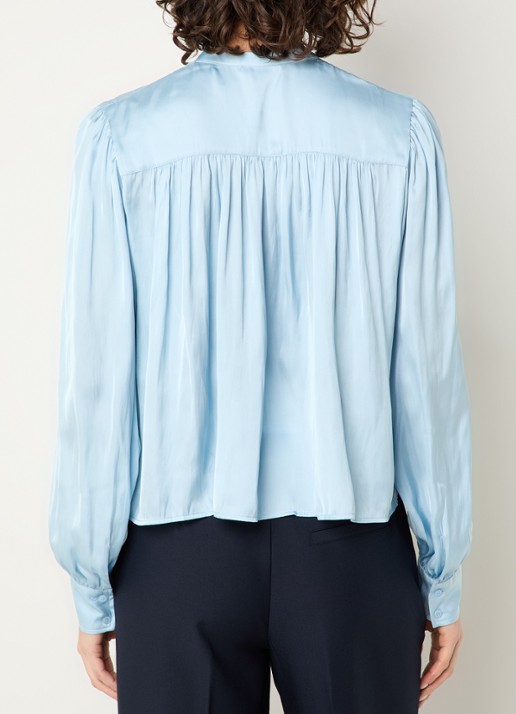 Fifth House Marion blouse van satijn met ballonmouw - achterkant blauwgrijs