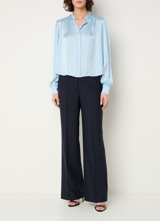 Fifth House Marion blouse van satijn met ballonmouw - voorkant 3 blauwgrijs