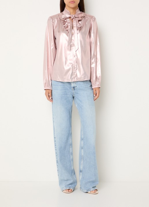 Fifth House Marlon blouse met glanzende finish - voorkant 3 roze