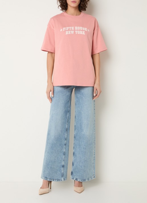 Fifth House Milena T-shirt met print - voorkant 2 lichtroze