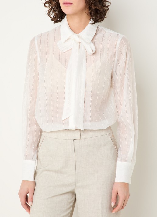 Fifth House Myra blouse met opengewerkt dessin en sjaalkraag