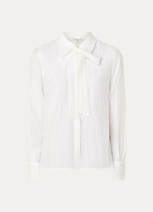 Fifth House Myra blouse met opengewerkt dessin en sjaalkraag - voorkant 2 wit