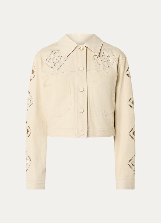 Fifth House Nanouk cropped jack met opengewerkt dessin en steekzakken - voorkant beige