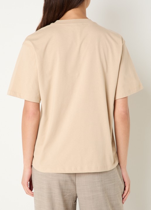 Fifth House Odilla T-shirt met flock logoprint - achterkant 4 beige