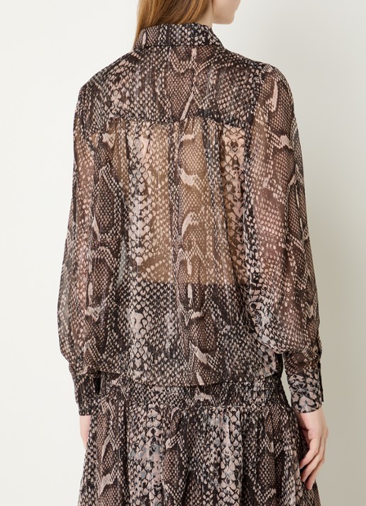 Fifth House Olicia semi-transparante blouse met slangenprint - achterkant bruin