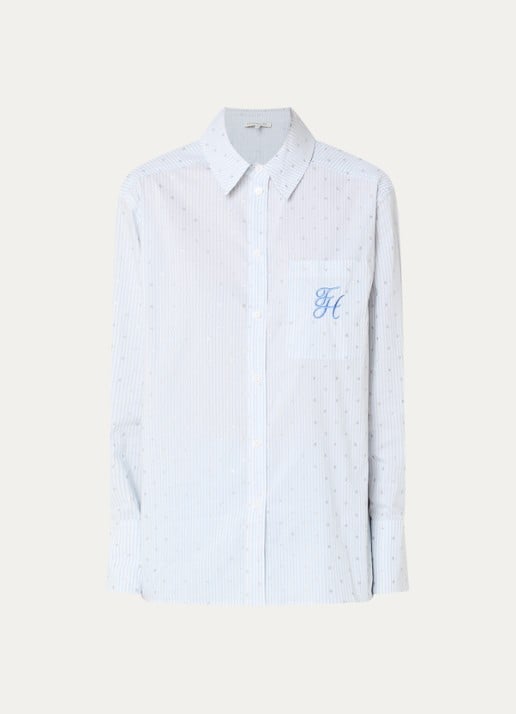 Fifth House Orella blouse met streepprint - voorkant 2 lichtblauw