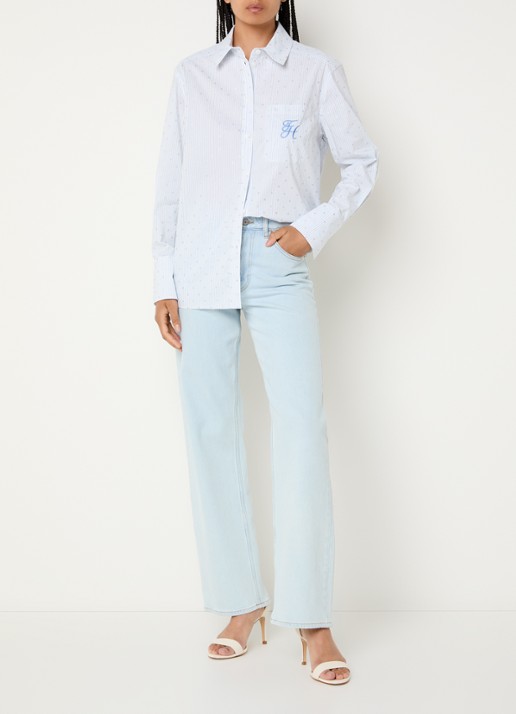 Fifth House Orella blouse met streepprint - voorkant 3 lichtblauw