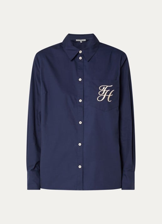 Fifth House Osan blouse met logoborduring - voorkant donkerblauw