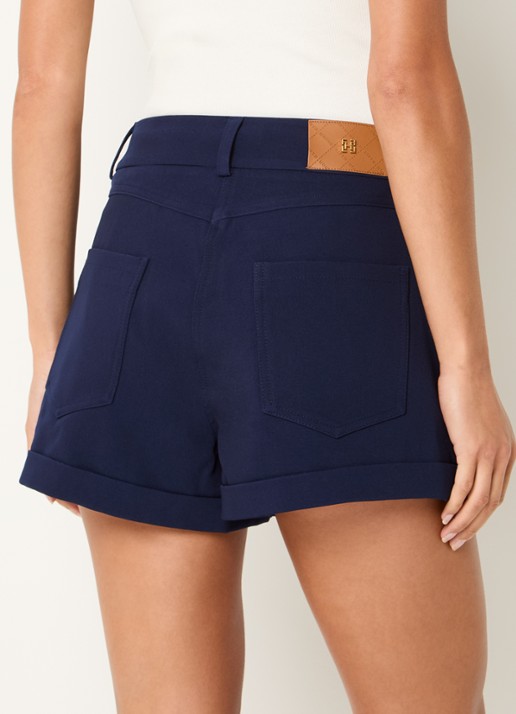 Fifth House Ozias high waist straight fit korte broek met steekzakken - achterkant donkerblauw