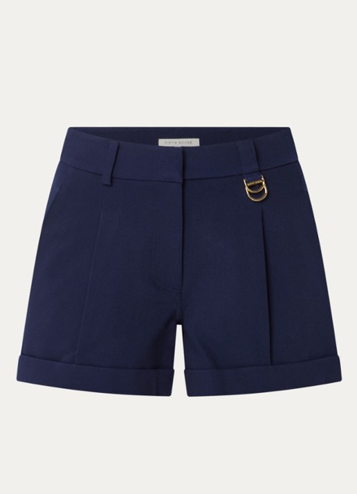 Fifth House Ozias high waist straight fit korte broek met steekzakken - voorkant 2 donkerblauw