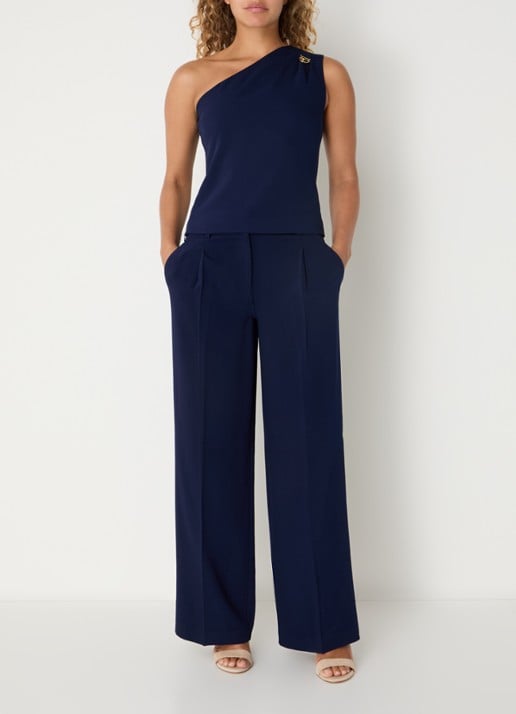Fifth House Ozias mid waist loose fit pantalon met persplooi - voorkant 4 royalblauw