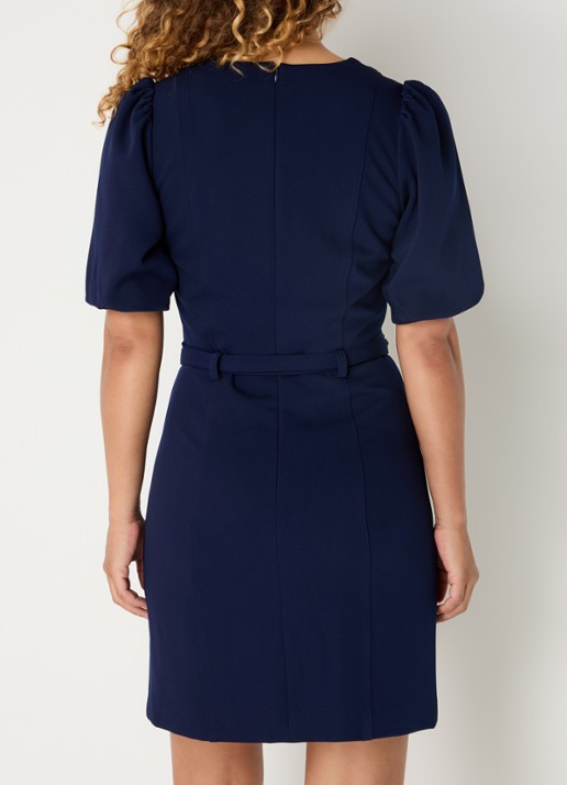 Fifth House Ozias mini jurk met pofmouw en ceintuur - achterkant royalblauw