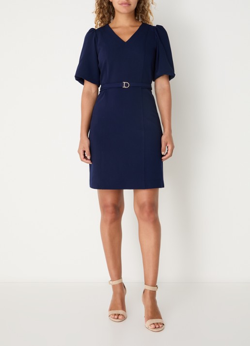 Fifth House Ozias mini jurk met pofmouw en ceintuur - voorkant 4 royalblauw