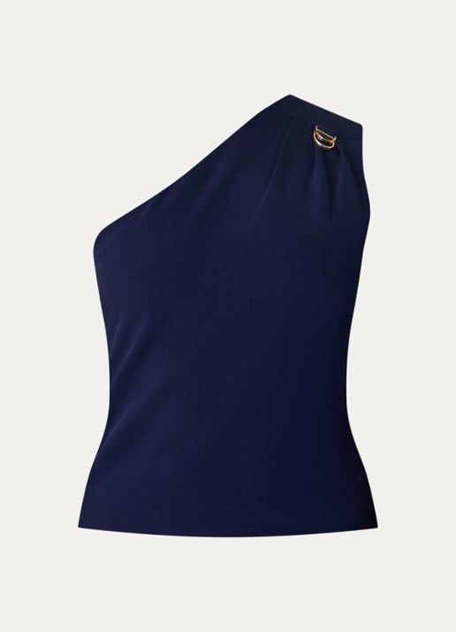 Fifth House Ozias one shoulder top met plooidetail - voorkant 3 royalblauw