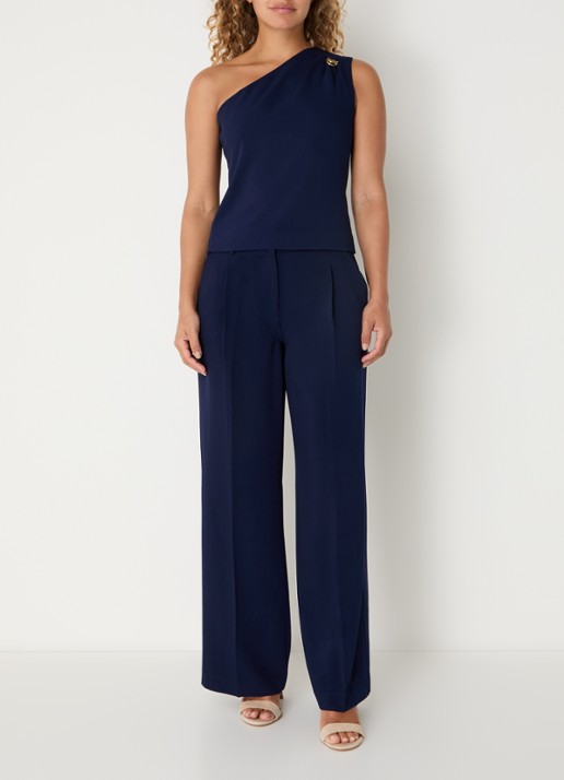 Fifth House Ozias one shoulder top met plooidetail - voorkant 4 royalblauw