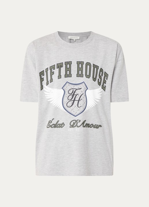 Fifth House Paige T-shirt met logoprint - voorkant grijs