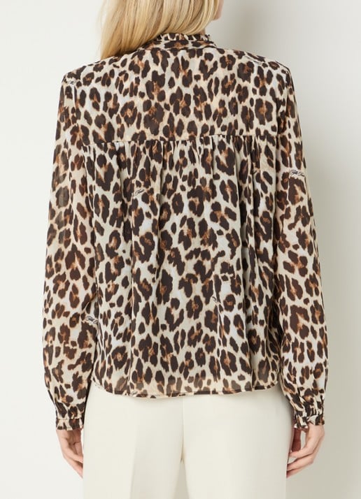 Fifth House Palesa blouse met panterprint en ruches - achterkant bruin