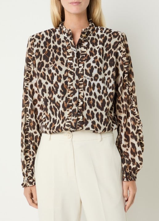 Fifth House Palesa blouse met panterprint en ruches