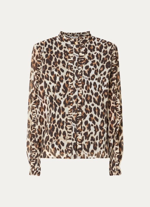 Fifth House Palesa blouse met panterprint en ruches - voorkant 3 bruin