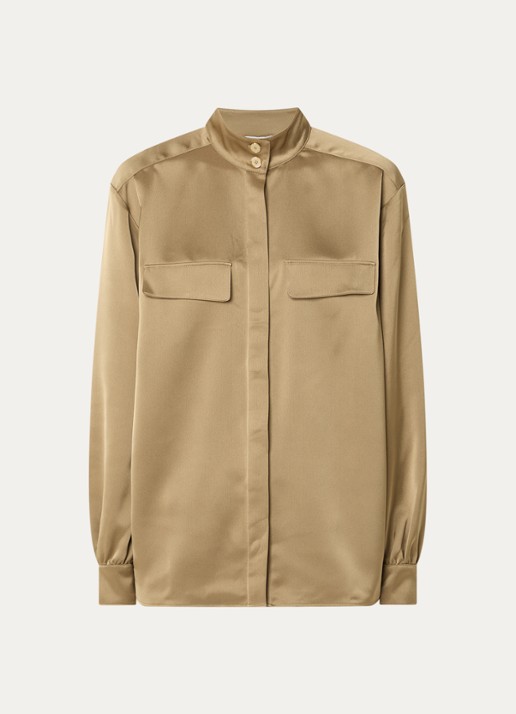 Fifth House Pamplona blouse van satijn - voorkant lichtbruin