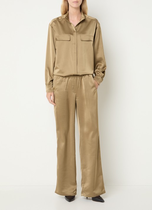 Fifth House Pamplona blouse van satijn - voorkant 2 lichtbruin