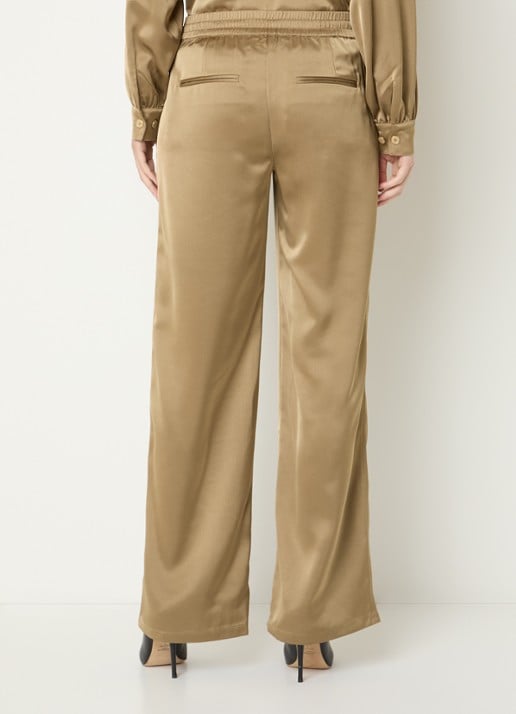 Fifth House Pamplona high waist wide fit pantalon van satijn - achterkant 2 lichtbruin