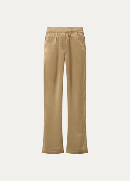 Fifth House Pamplona high waist wide fit pantalon van satijn - voorkant 3 lichtbruin
