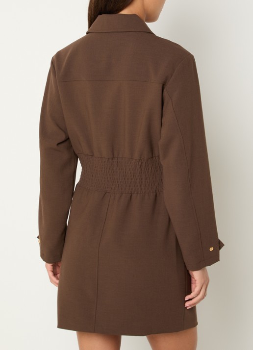 Fifth House Paradice mini jurk met smockwerk - achterkant 4 donkerbruin
