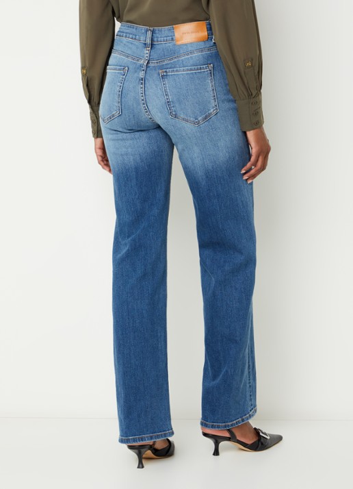 Fifth House Pascalle mid waist straight fit jeans met lichte wassing - achterkant indigo