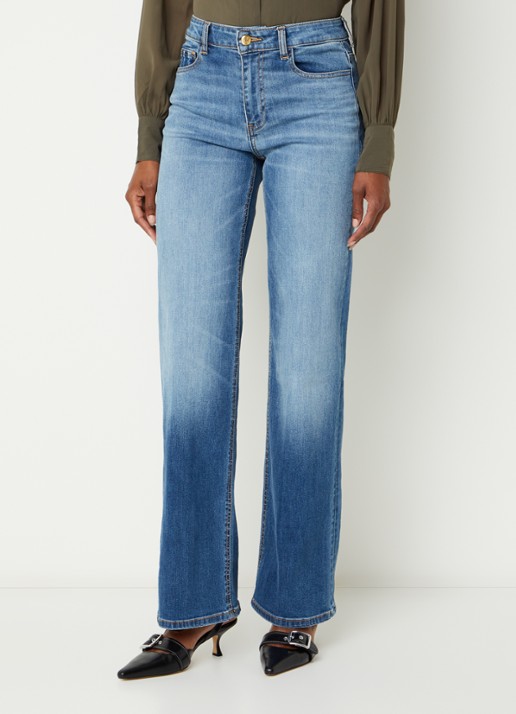 Fifth House Pascalle mid waist straight fit jeans met lichte wassing - detail 4 indigo