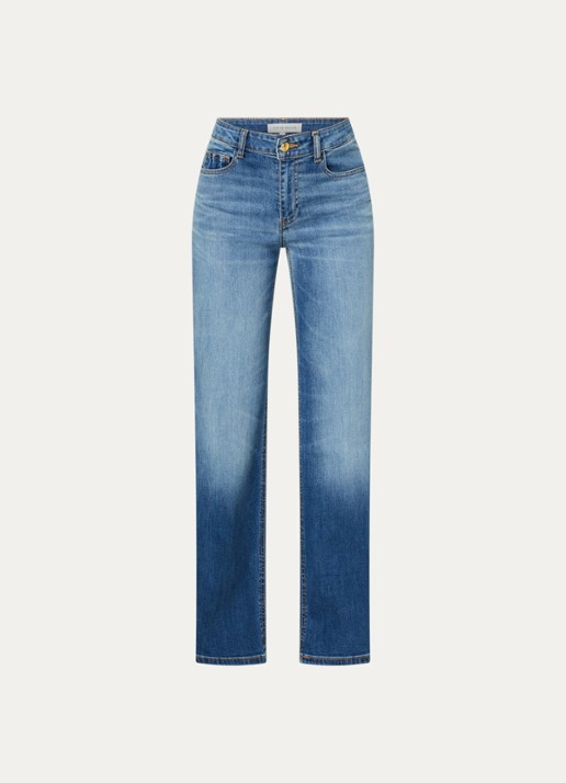 Fifth House Pascalle mid waist straight fit jeans met lichte wassing - voorkant 2 indigo