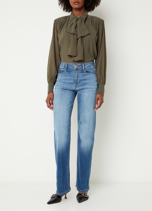 Fifth House Pascalle mid waist straight fit jeans met lichte wassing - voorkant 3 indigo