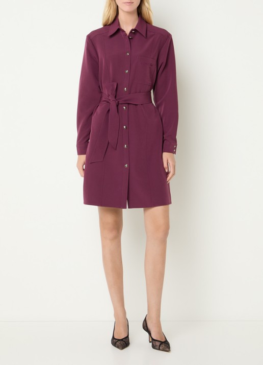 Fifth House Peggi midi blousejurk met strikceintuur - voorkant 3 donkerrood