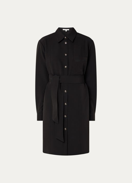 Fifth House Peggi midi blousejurk met strikceintuur - voorkant 3 zwart