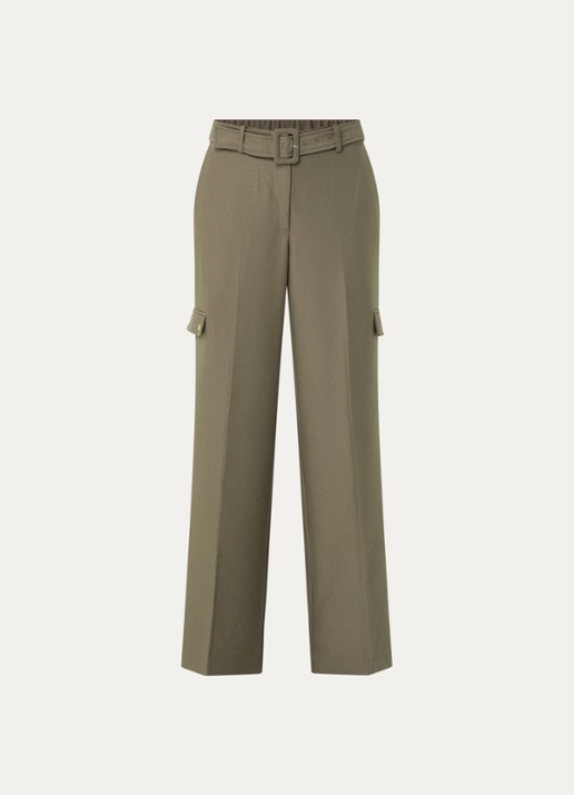 Fifth House Phelia high waist wide fit pantalon met steekzakken - voorkant 3 groen